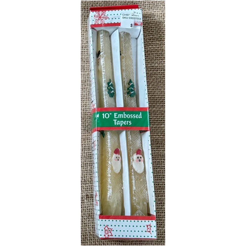 Vintage Robert Alan Embossed Taper Christmas Candles Santa & Tree Kitsch Holiday